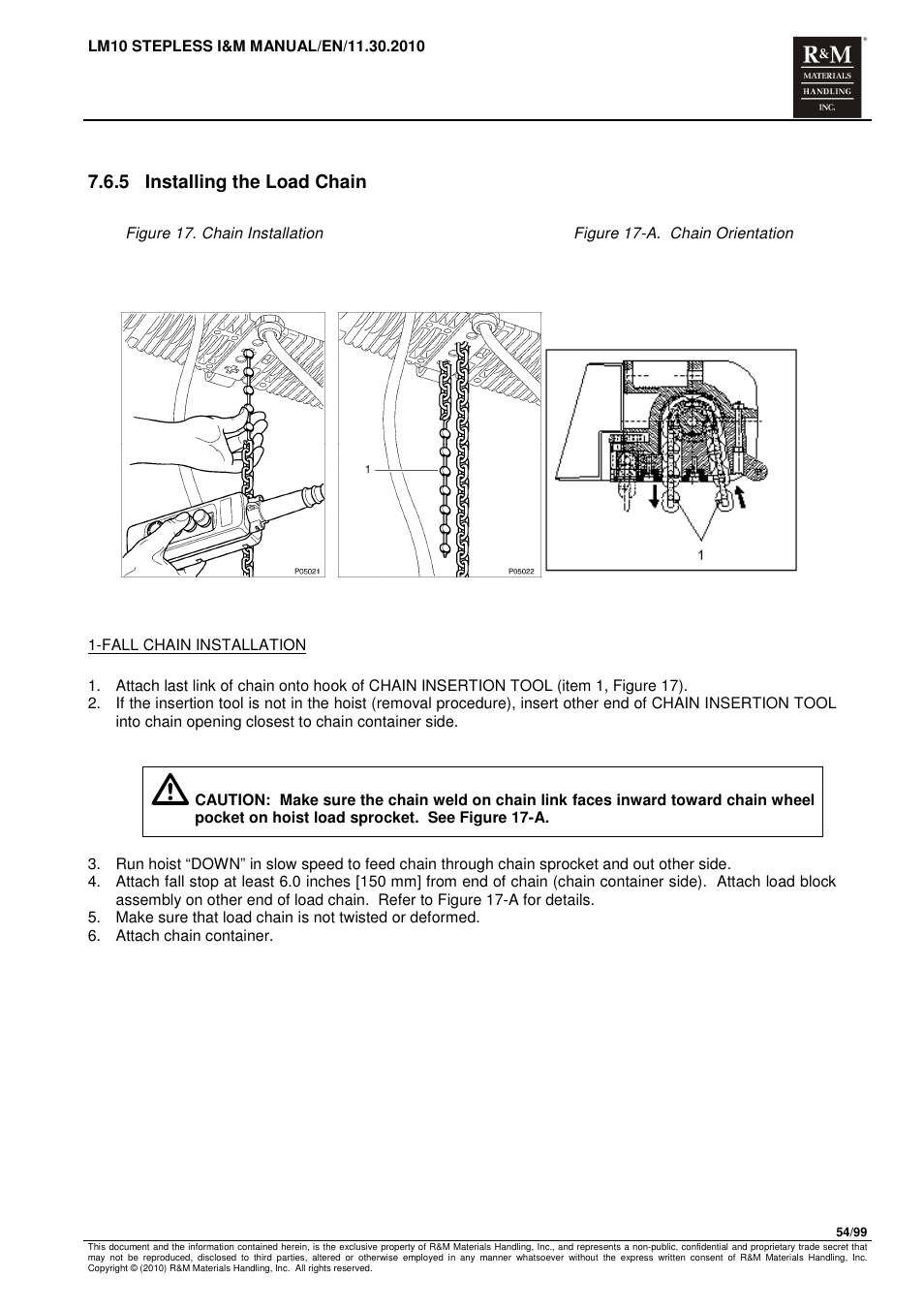 5 installing the load chain | R&M Materials Handling ELECTRIC CHAIN HOISTS LoadMate Chain Hoist LM 10 Stepless User Manual | Page 54 / 99