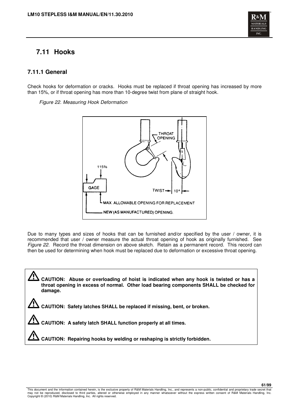 11 hooks | R&M Materials Handling ELECTRIC CHAIN HOISTS LoadMate Chain Hoist LM 10 Stepless User Manual | Page 61 / 99