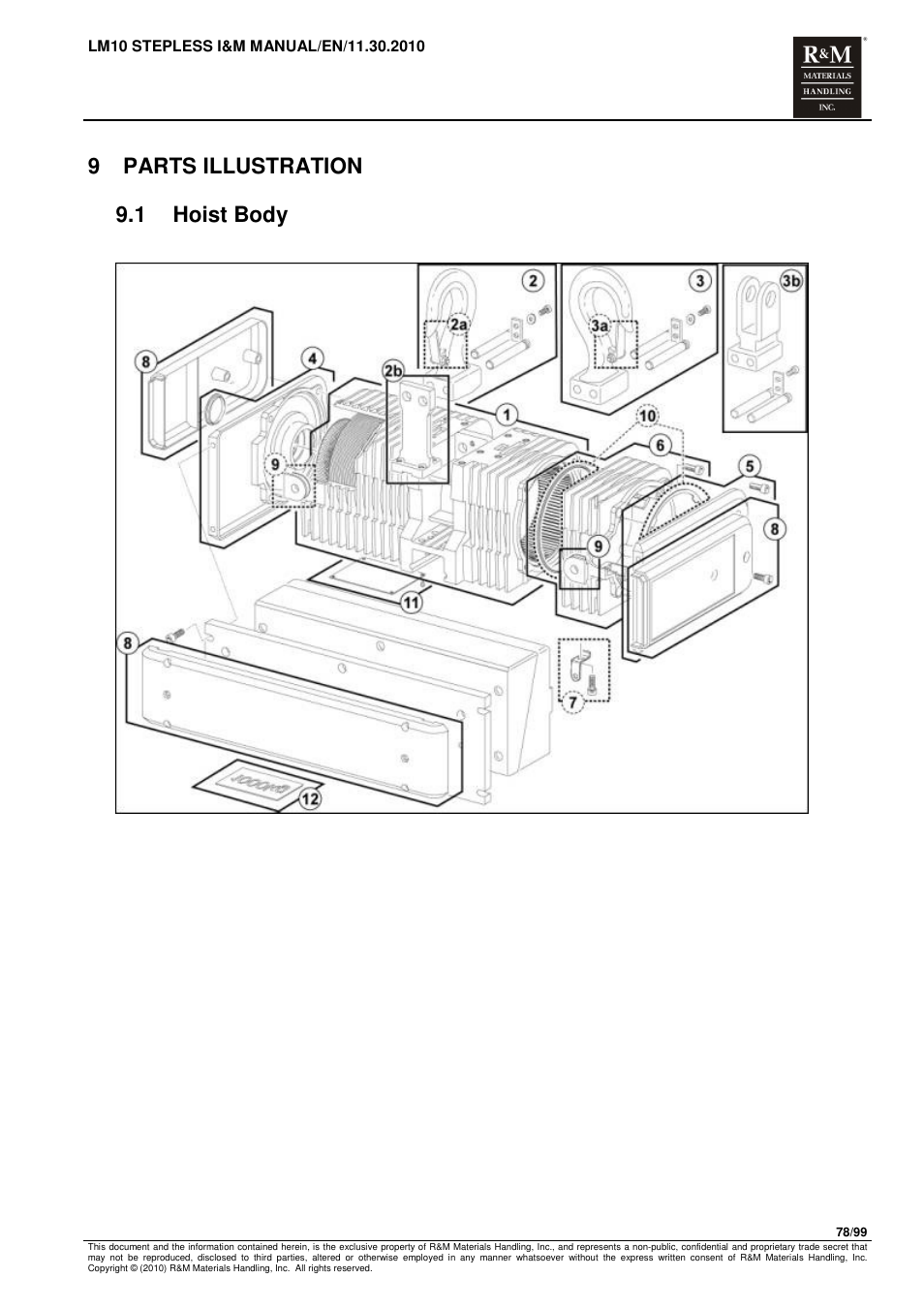 9 parts illustration 9.1 hoist body | R&M Materials Handling ELECTRIC CHAIN HOISTS LoadMate Chain Hoist LM 10 Stepless User Manual | Page 78 / 99