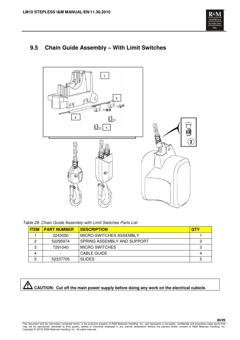 5 chain guide assembly – with limit switches | R&M Materials Handling ELECTRIC CHAIN HOISTS LoadMate Chain Hoist LM 10 Stepless User Manual | Page 86 / 99