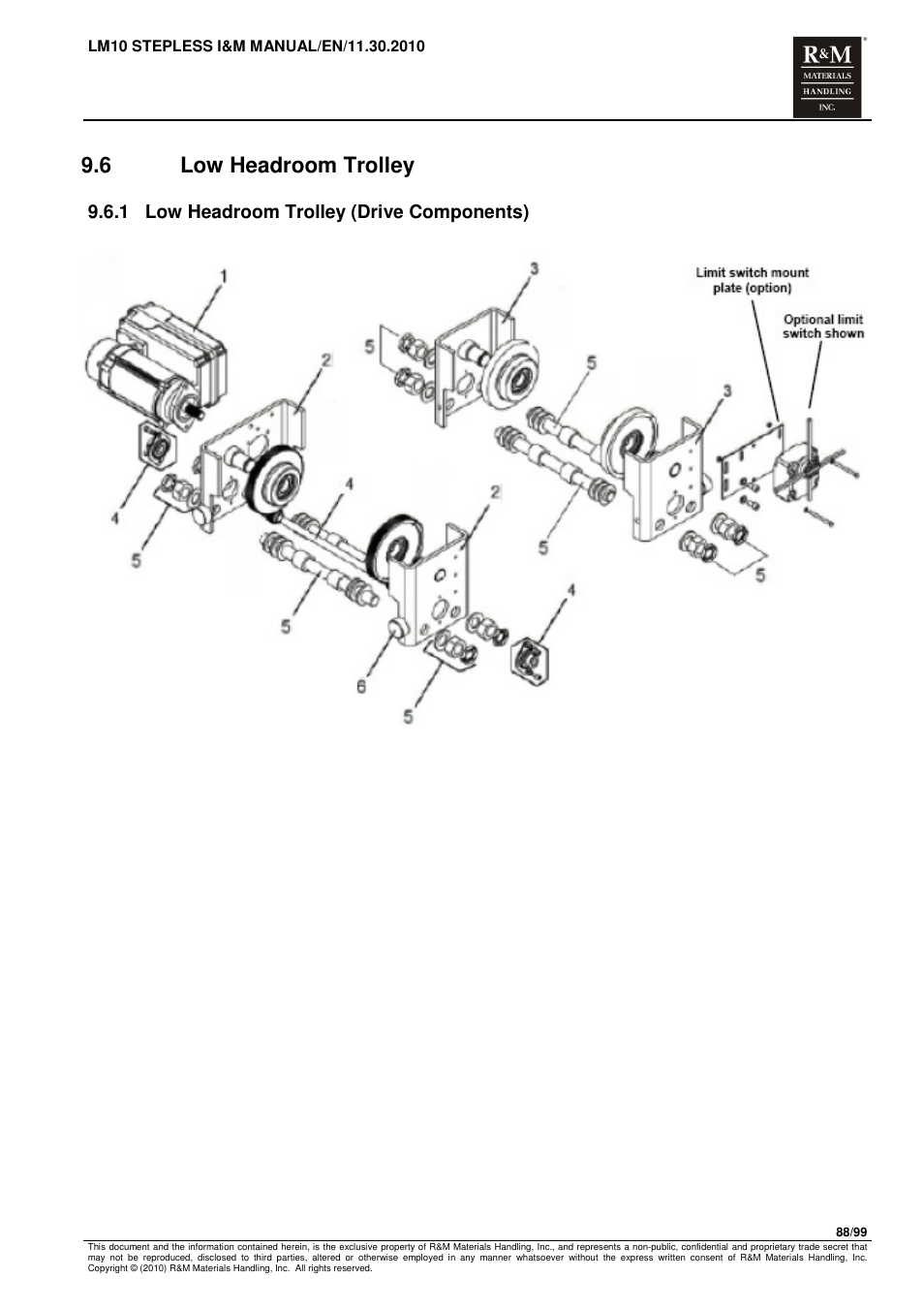 6 low headroom trolley, 1 low headroom trolley (drive components) | R&M Materials Handling ELECTRIC CHAIN HOISTS LoadMate Chain Hoist LM 10 Stepless User Manual | Page 88 / 99