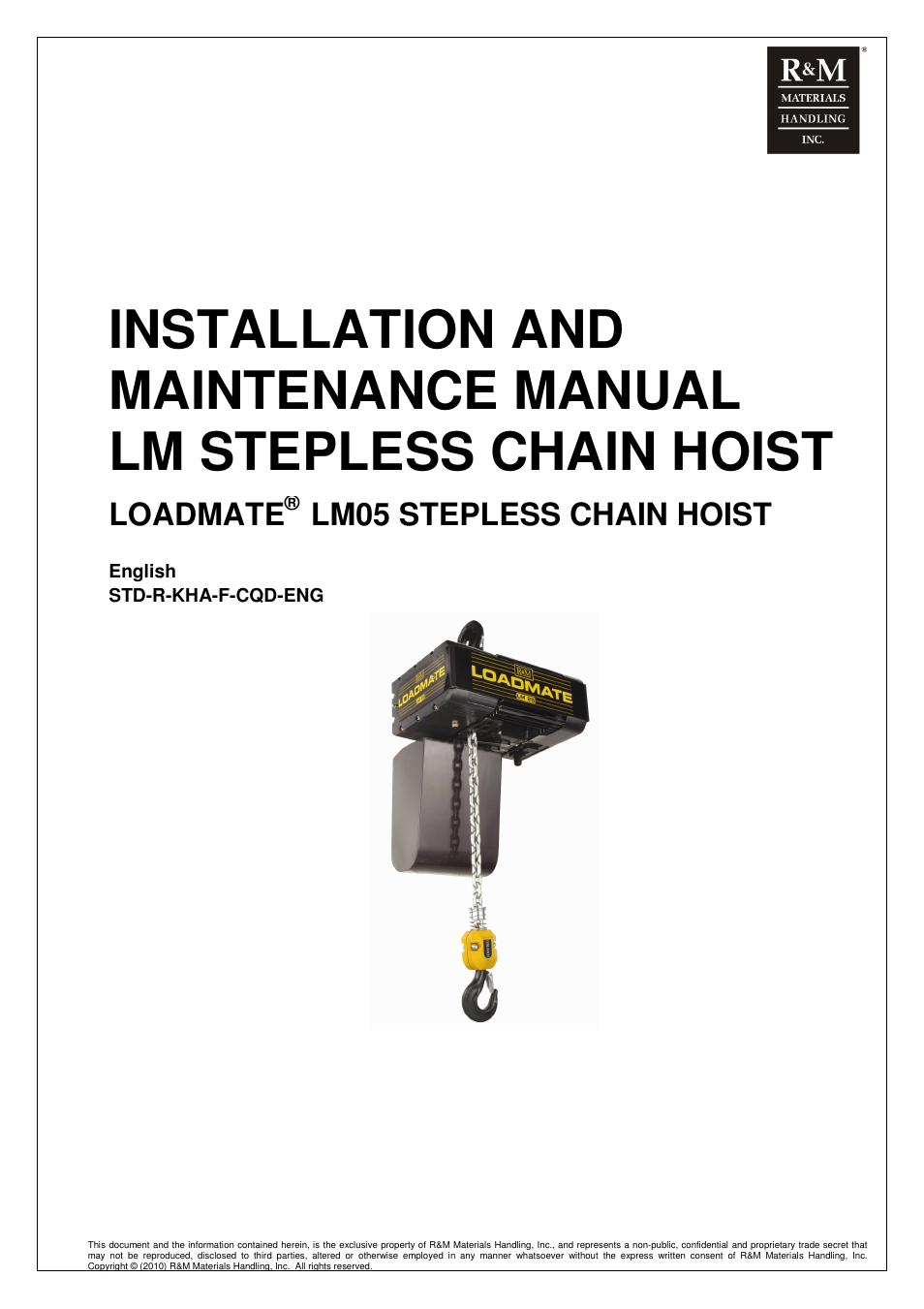 R&M Materials Handling ELECTRIC CHAIN HOISTS LoadMate Chain Hoist LM 5 Stepless User Manual | 71 pages