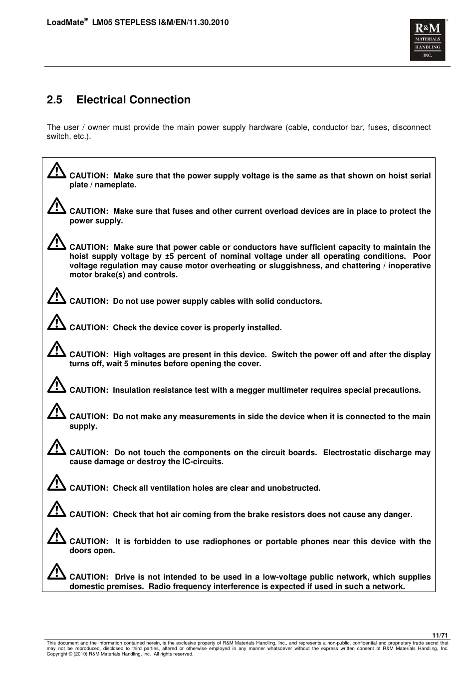 R&M Materials Handling ELECTRIC CHAIN HOISTS LoadMate Chain Hoist LM 5 Stepless User Manual | Page 11 / 71