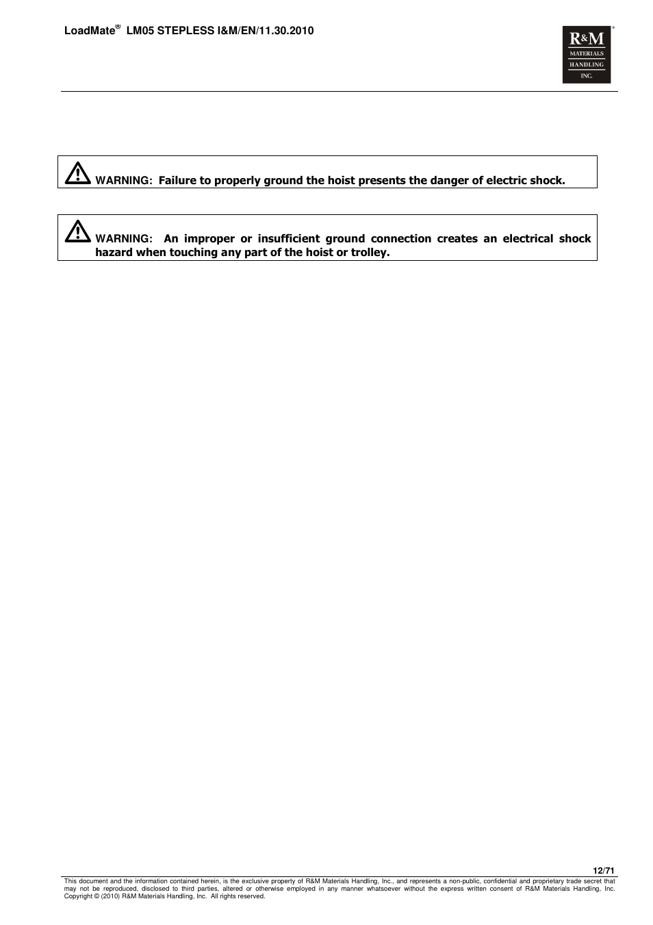 R&M Materials Handling ELECTRIC CHAIN HOISTS LoadMate Chain Hoist LM 5 Stepless User Manual | Page 12 / 71