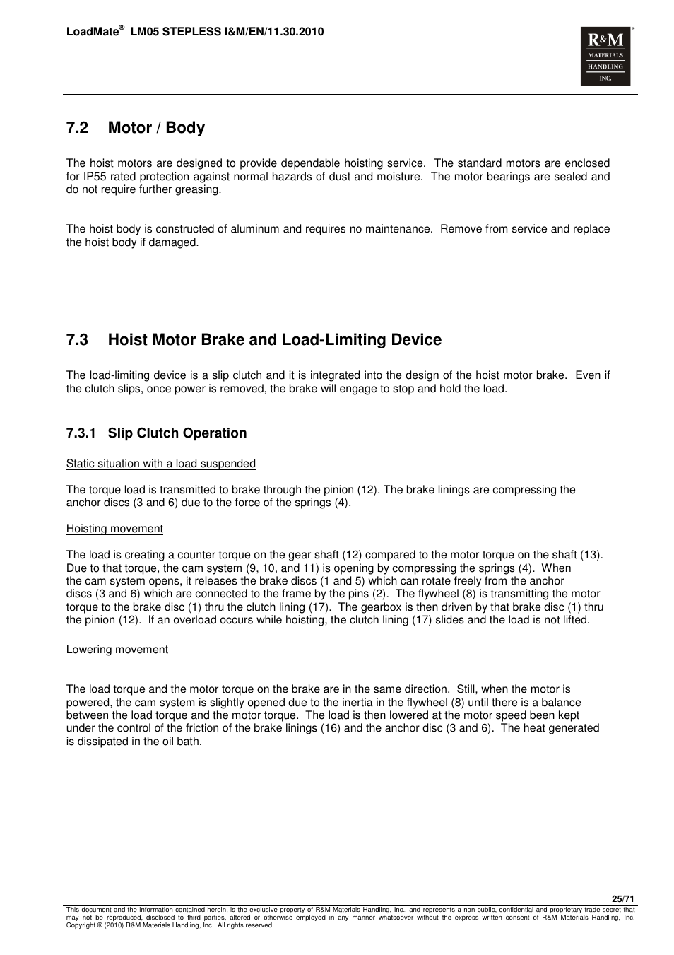 2 motor / body, 3 hoist motor brake and load-limiting device, 1 slip clutch operation | R&M Materials Handling ELECTRIC CHAIN HOISTS LoadMate Chain Hoist LM 5 Stepless User Manual | Page 25 / 71