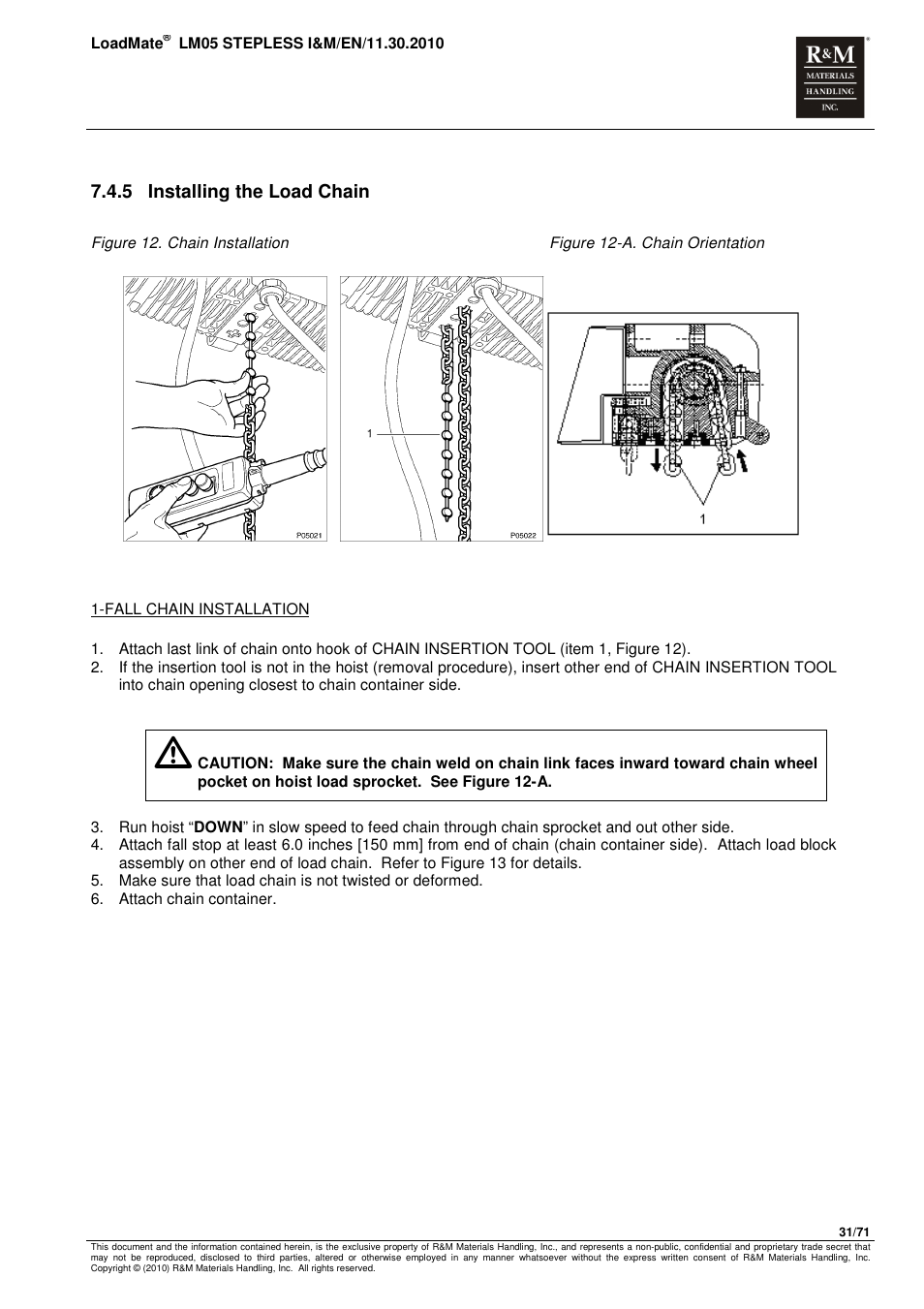 5 installing the load chain | R&M Materials Handling ELECTRIC CHAIN HOISTS LoadMate Chain Hoist LM 5 Stepless User Manual | Page 31 / 71
