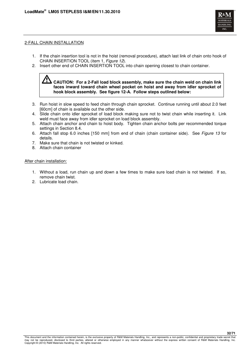 R&M Materials Handling ELECTRIC CHAIN HOISTS LoadMate Chain Hoist LM 5 Stepless User Manual | Page 32 / 71