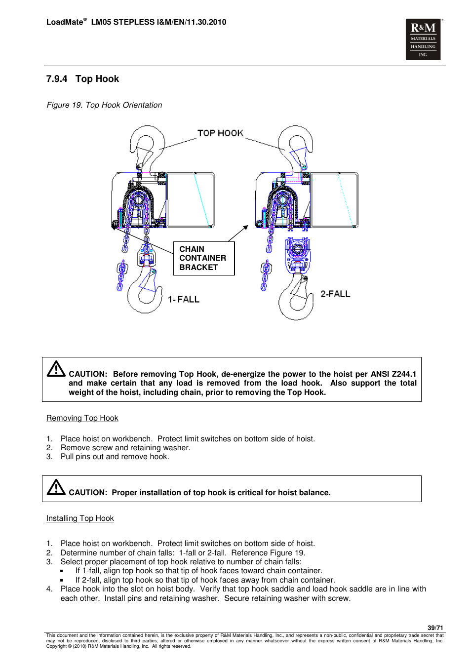 R&M Materials Handling ELECTRIC CHAIN HOISTS LoadMate Chain Hoist LM 5 Stepless User Manual | Page 39 / 71