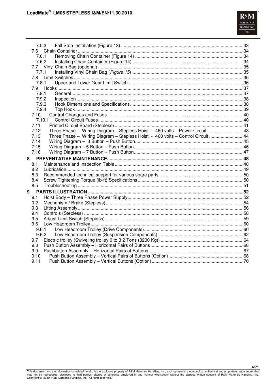 R&M Materials Handling ELECTRIC CHAIN HOISTS LoadMate Chain Hoist LM 5 Stepless User Manual | Page 4 / 71