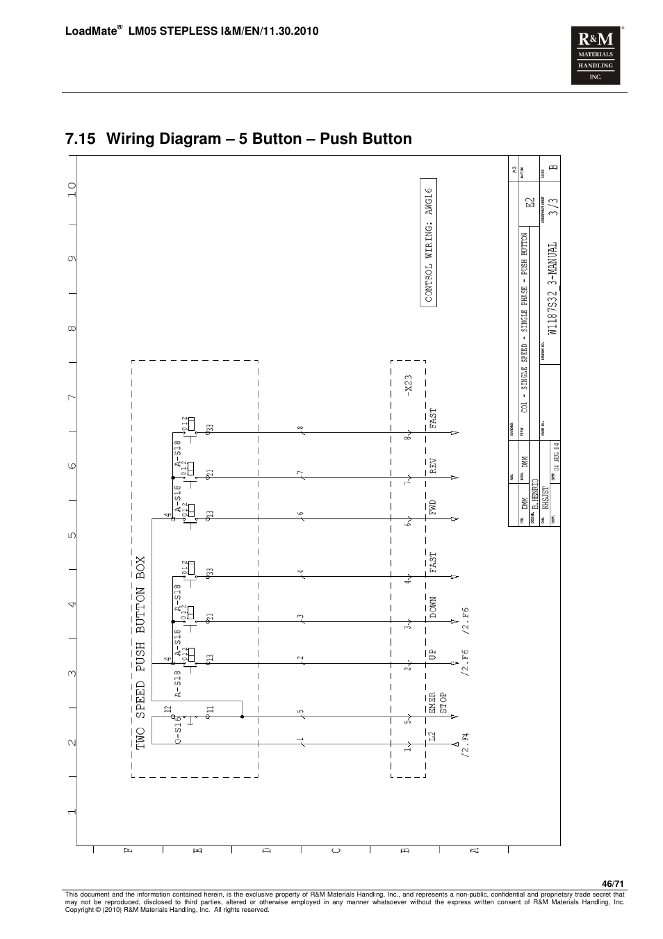 15 wiring diagram – 5 button – push button | R&M Materials Handling ELECTRIC CHAIN HOISTS LoadMate Chain Hoist LM 5 Stepless User Manual | Page 46 / 71