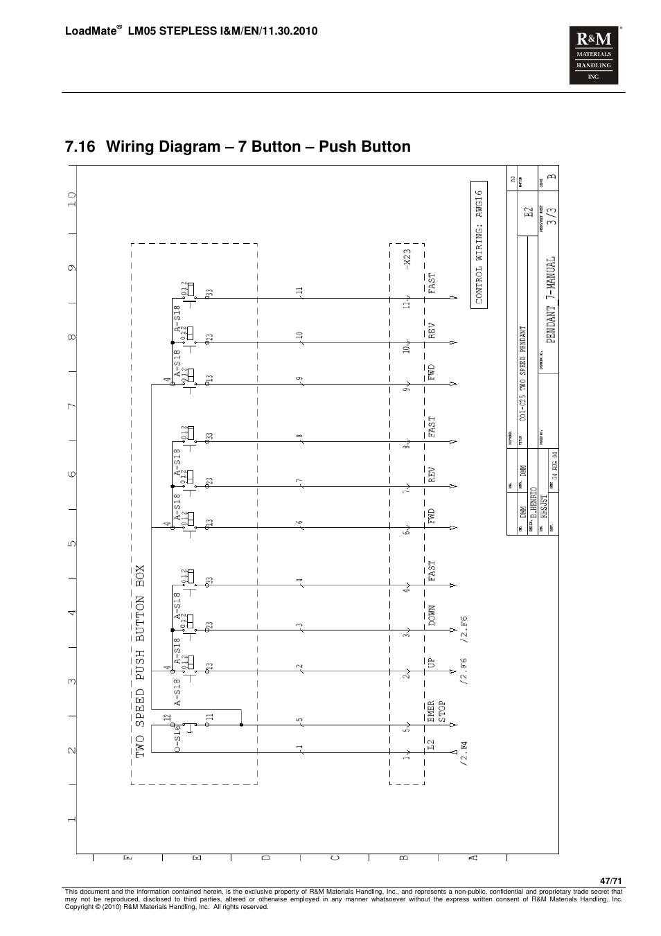 16 wiring diagram – 7 button – push button | R&M Materials Handling ELECTRIC CHAIN HOISTS LoadMate Chain Hoist LM 5 Stepless User Manual | Page 47 / 71