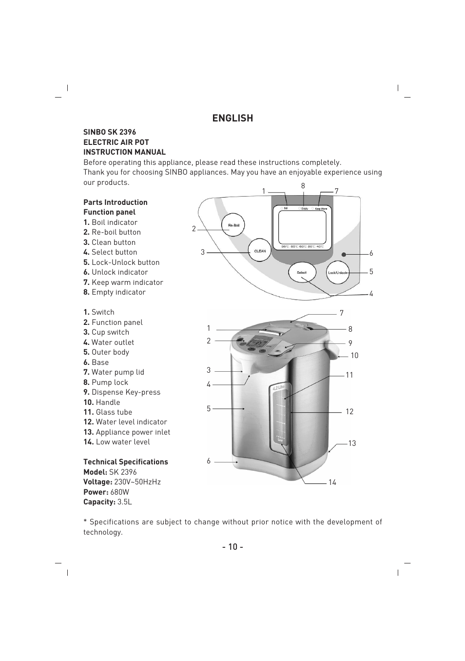 English | SINBO SK 2396 User Manual | Page 11 / 67