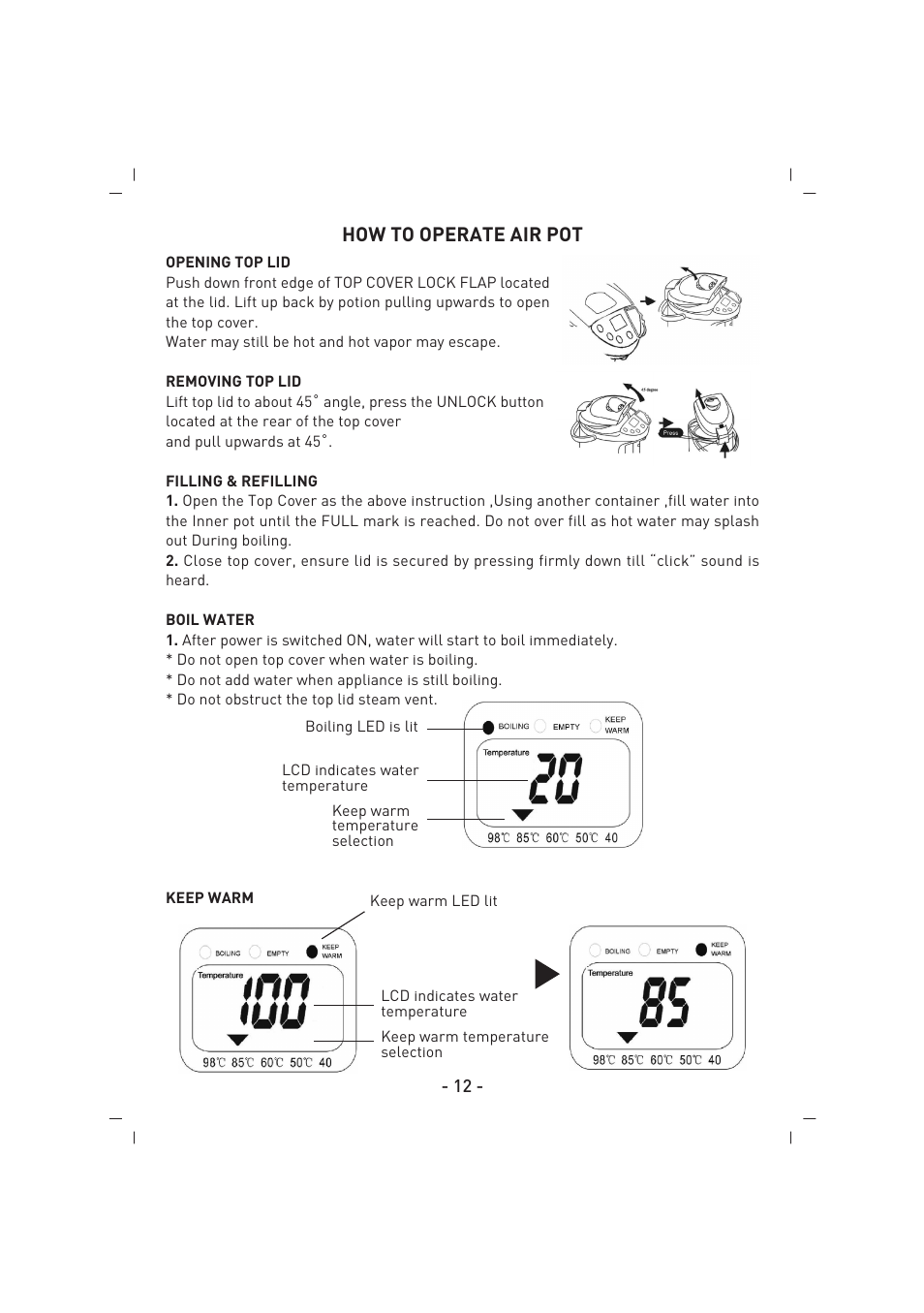 How to operate air pot | SINBO SK 2396 User Manual | Page 13 / 67