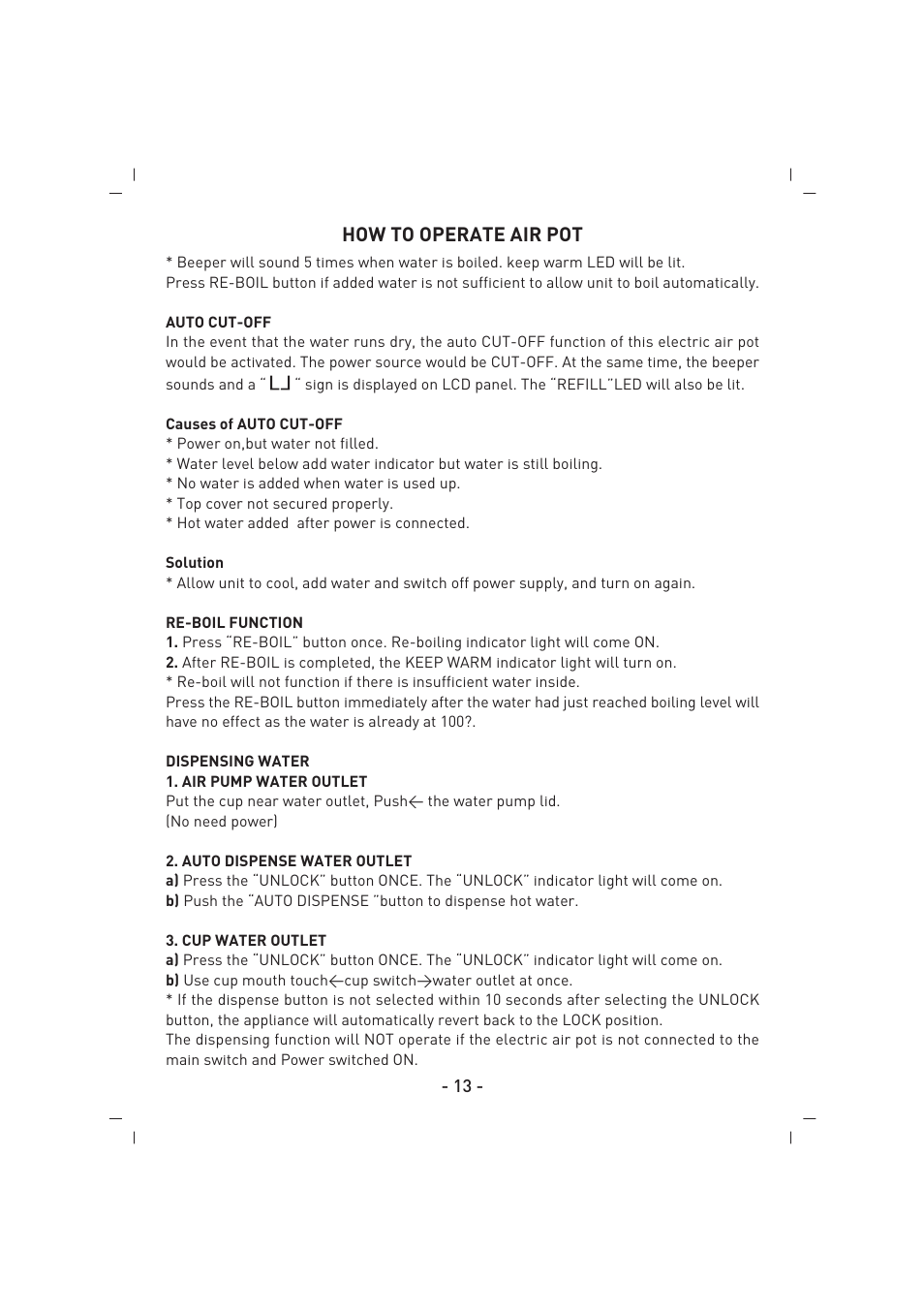 How to operate air pot | SINBO SK 2396 User Manual | Page 14 / 67