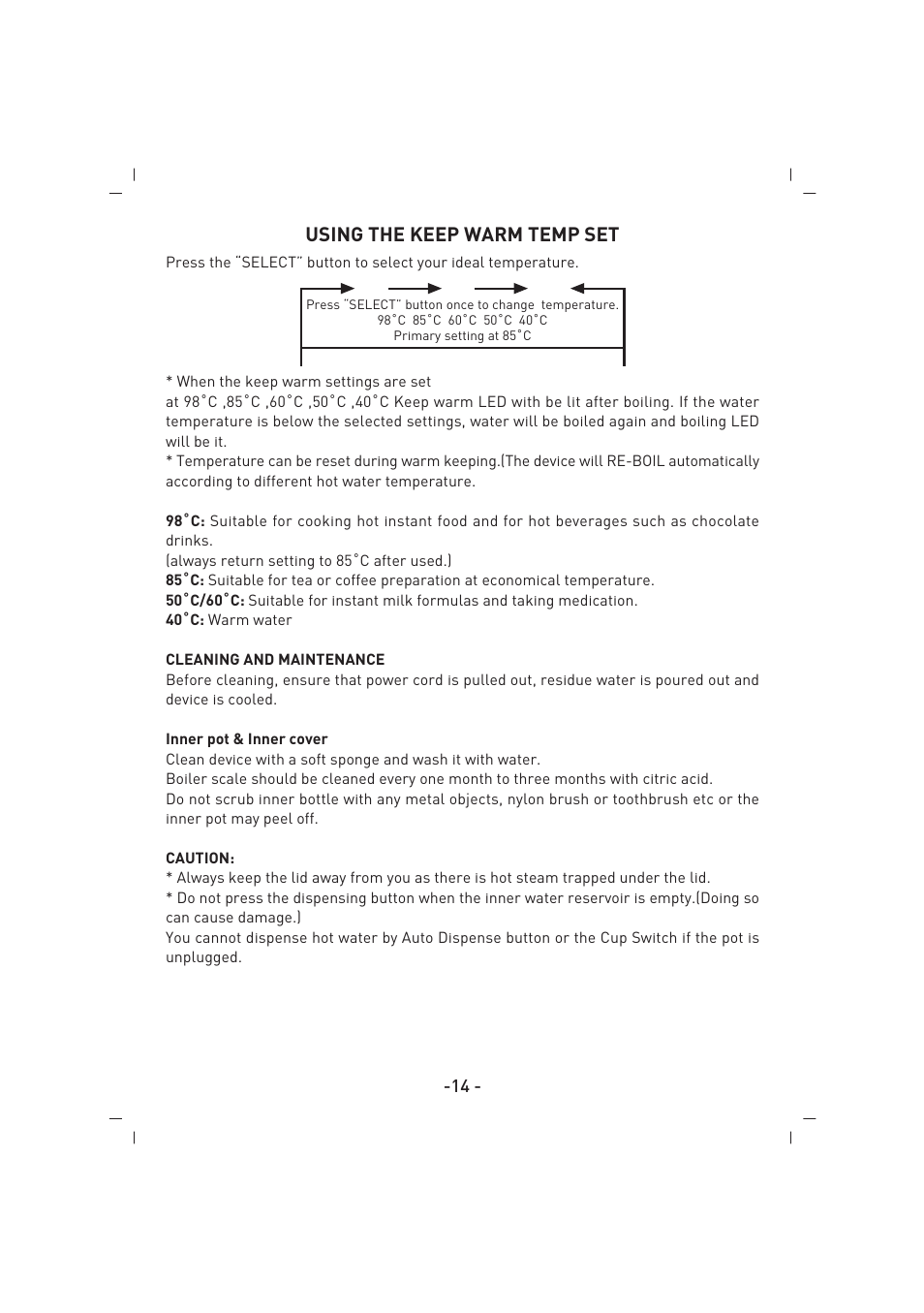 Using the keep warm temp set | SINBO SK 2396 User Manual | Page 15 / 67