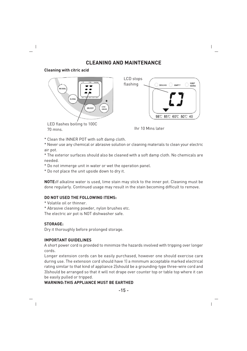 Cleaning and maintenance | SINBO SK 2396 User Manual | Page 16 / 67