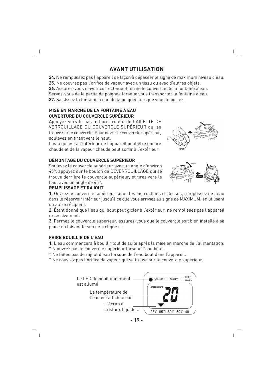 Avant utilisation | SINBO SK 2396 User Manual | Page 20 / 67
