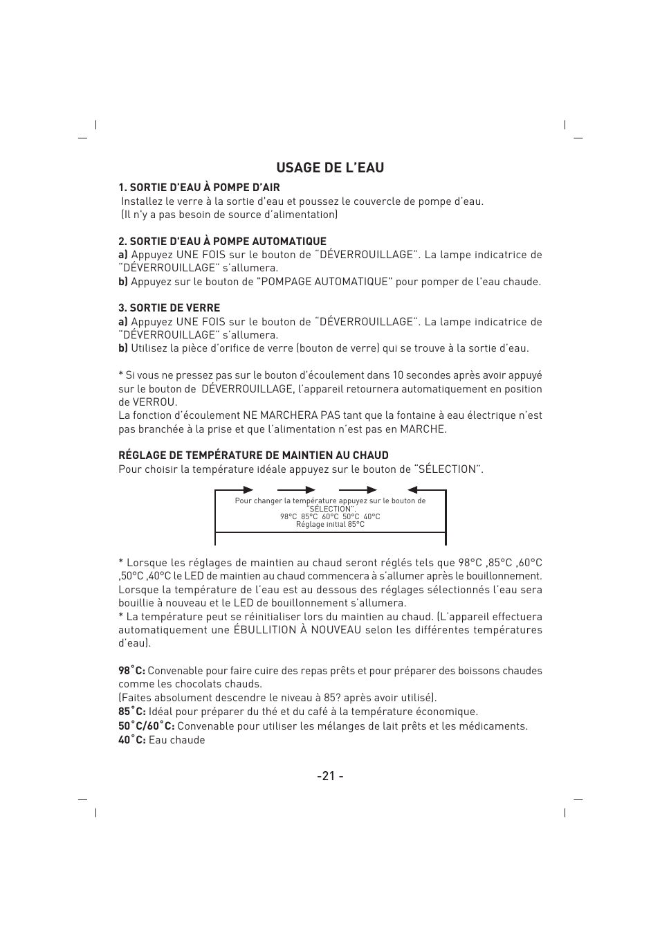 Usage de l’eau | SINBO SK 2396 User Manual | Page 22 / 67