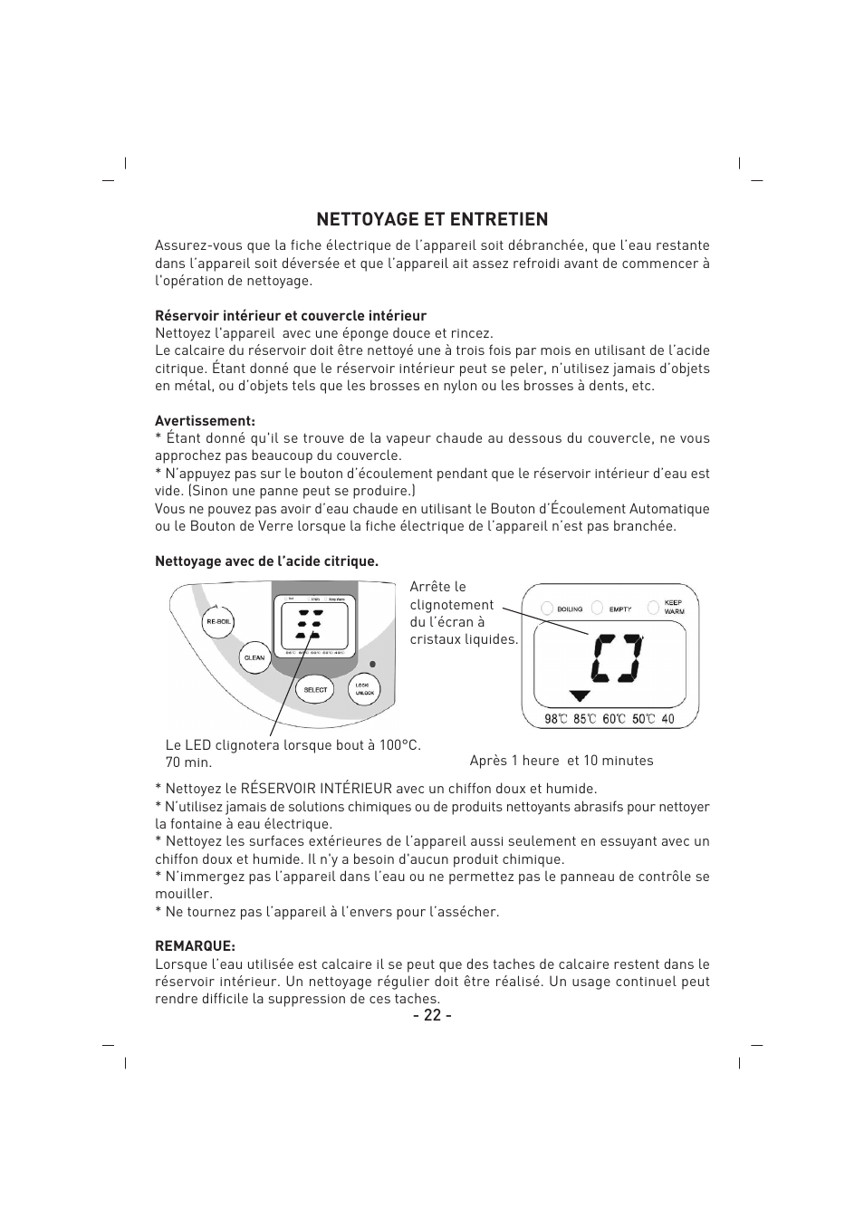 Nettoyage et entretien | SINBO SK 2396 User Manual | Page 23 / 67