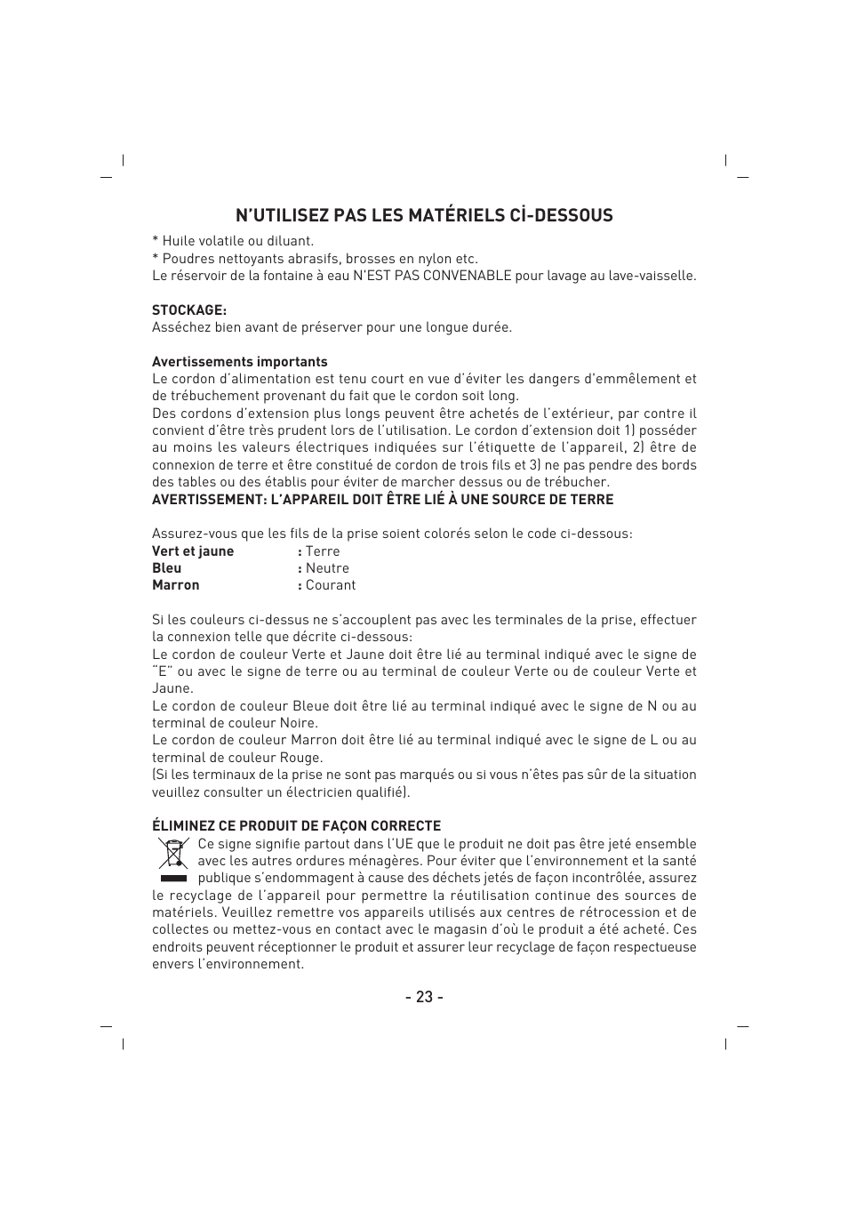 N’utilisez pas les matériels c‹-dessous | SINBO SK 2396 User Manual | Page 24 / 67