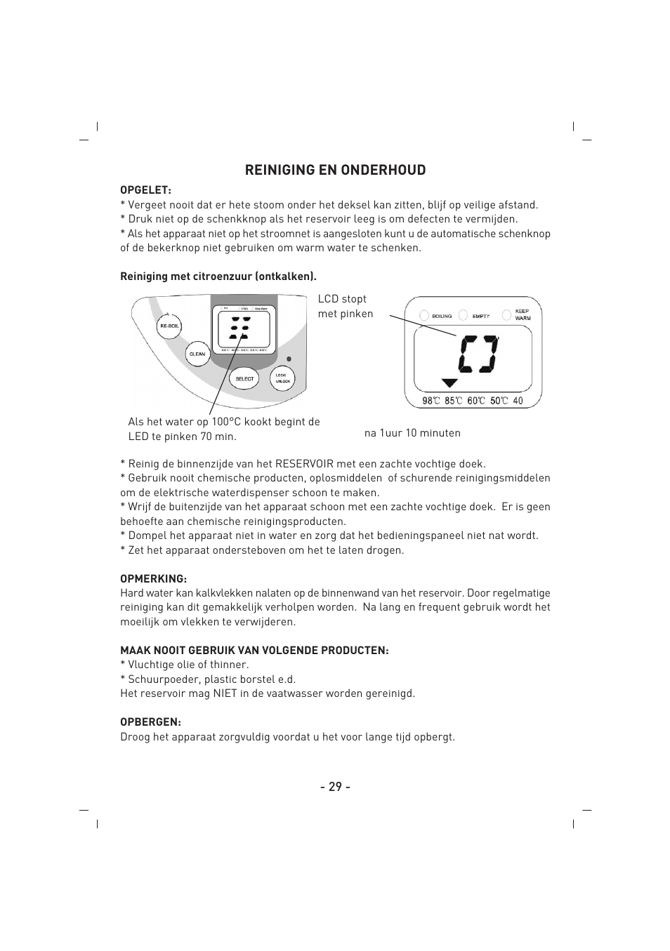 Reiniging en onderhoud | SINBO SK 2396 User Manual | Page 30 / 67