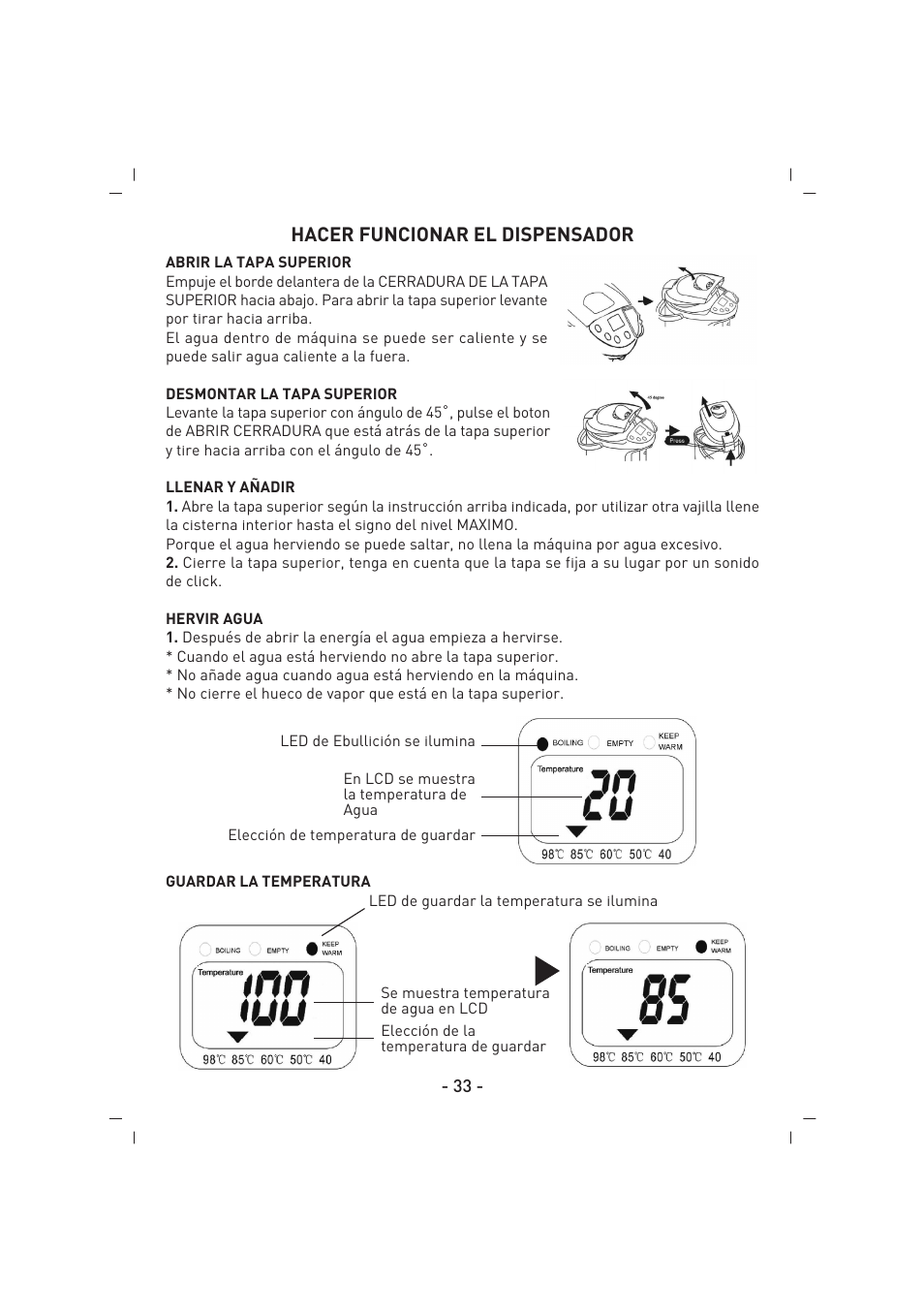 Hacer funcionar el dispensador | SINBO SK 2396 User Manual | Page 34 / 67