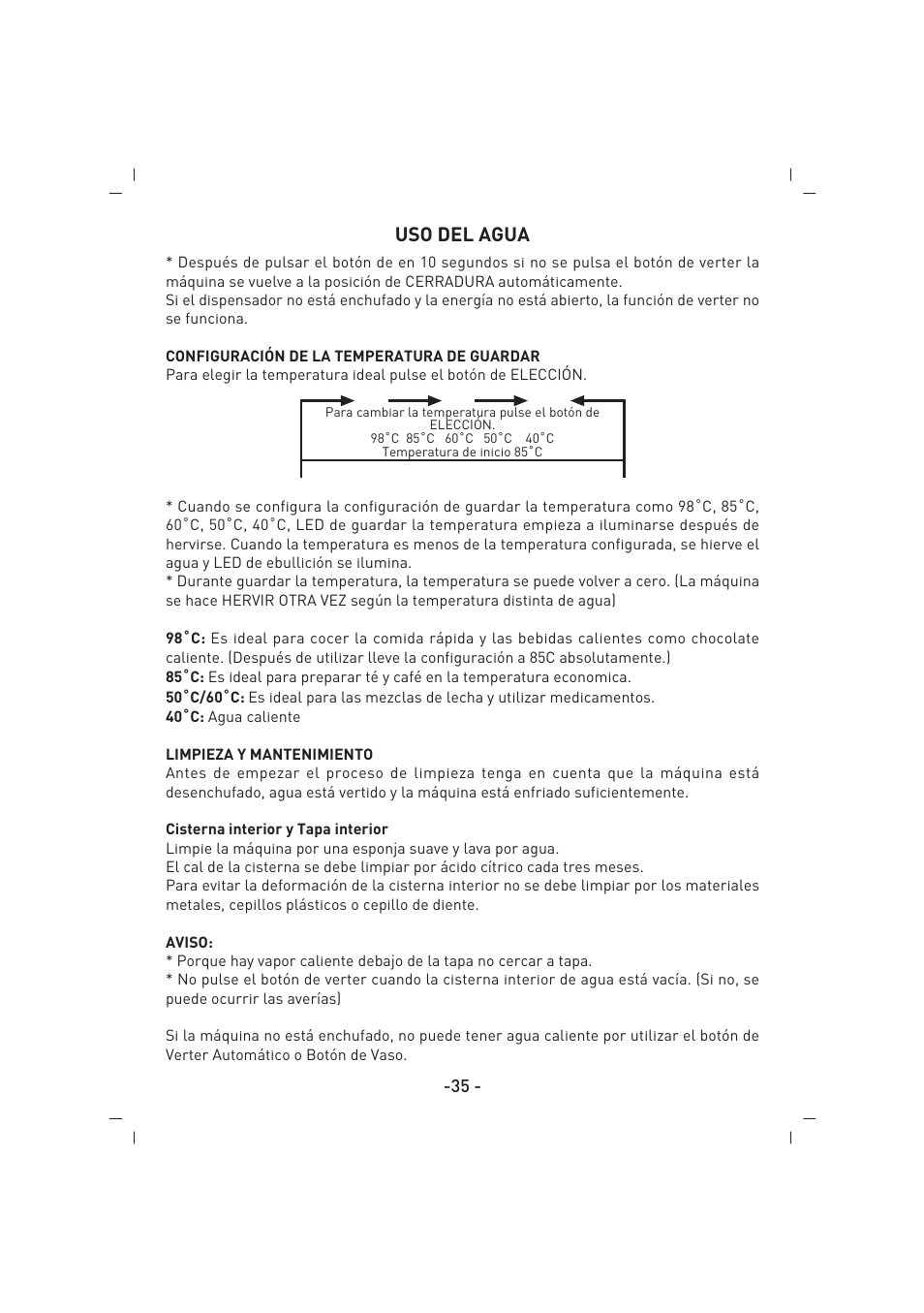 Uso del agua | SINBO SK 2396 User Manual | Page 36 / 67