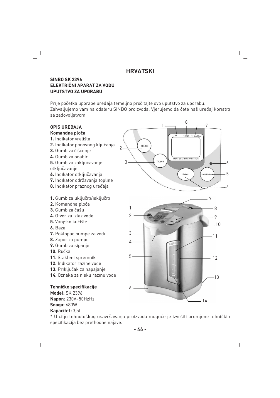 Hrvatski | SINBO SK 2396 User Manual | Page 47 / 67