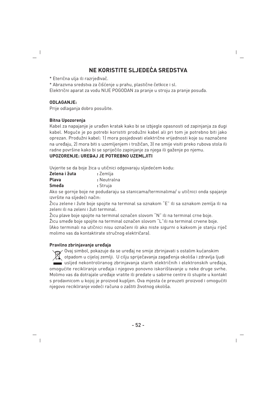 Ne koristite sljede´ca sredstva | SINBO SK 2396 User Manual | Page 53 / 67
