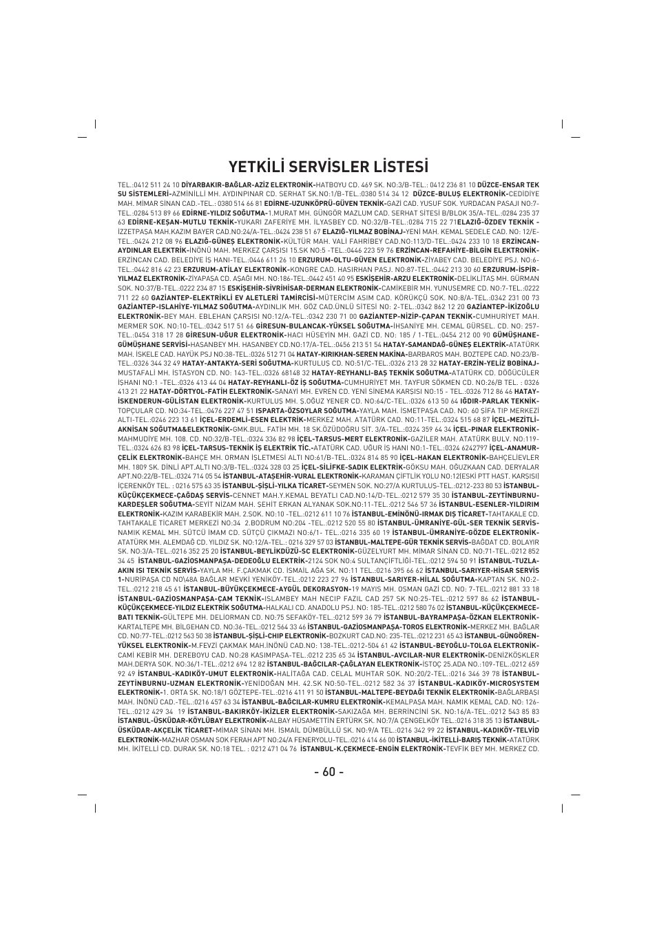 Yetk‹l‹ serv‹sler l‹stes | SINBO SK 2396 User Manual | Page 61 / 67