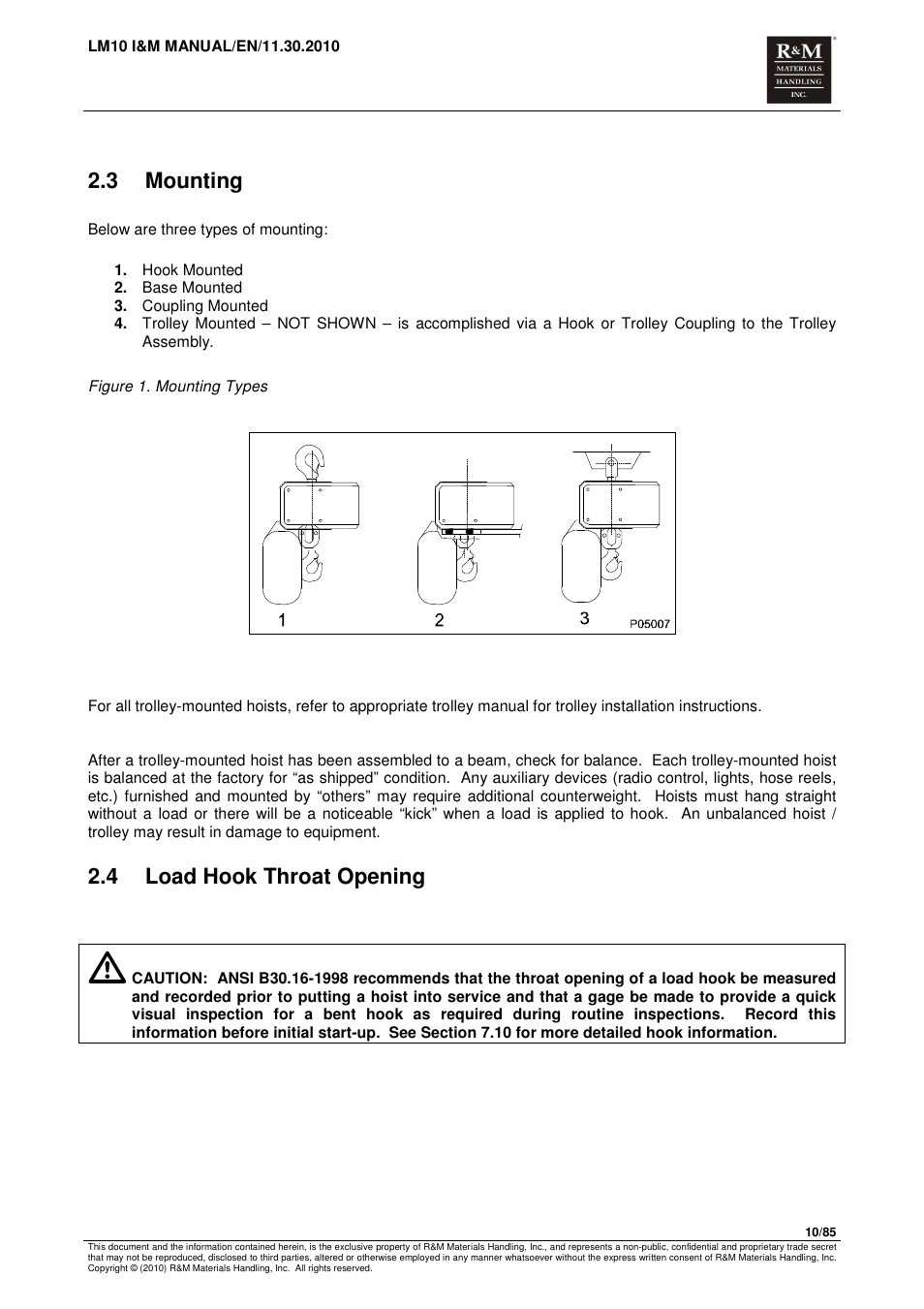 3 mounting, 4 load hook throat opening | R&M Materials Handling ELECTRIC CHAIN HOISTS LoadMate Chain Hoist LM 10 User Manual | Page 10 / 85