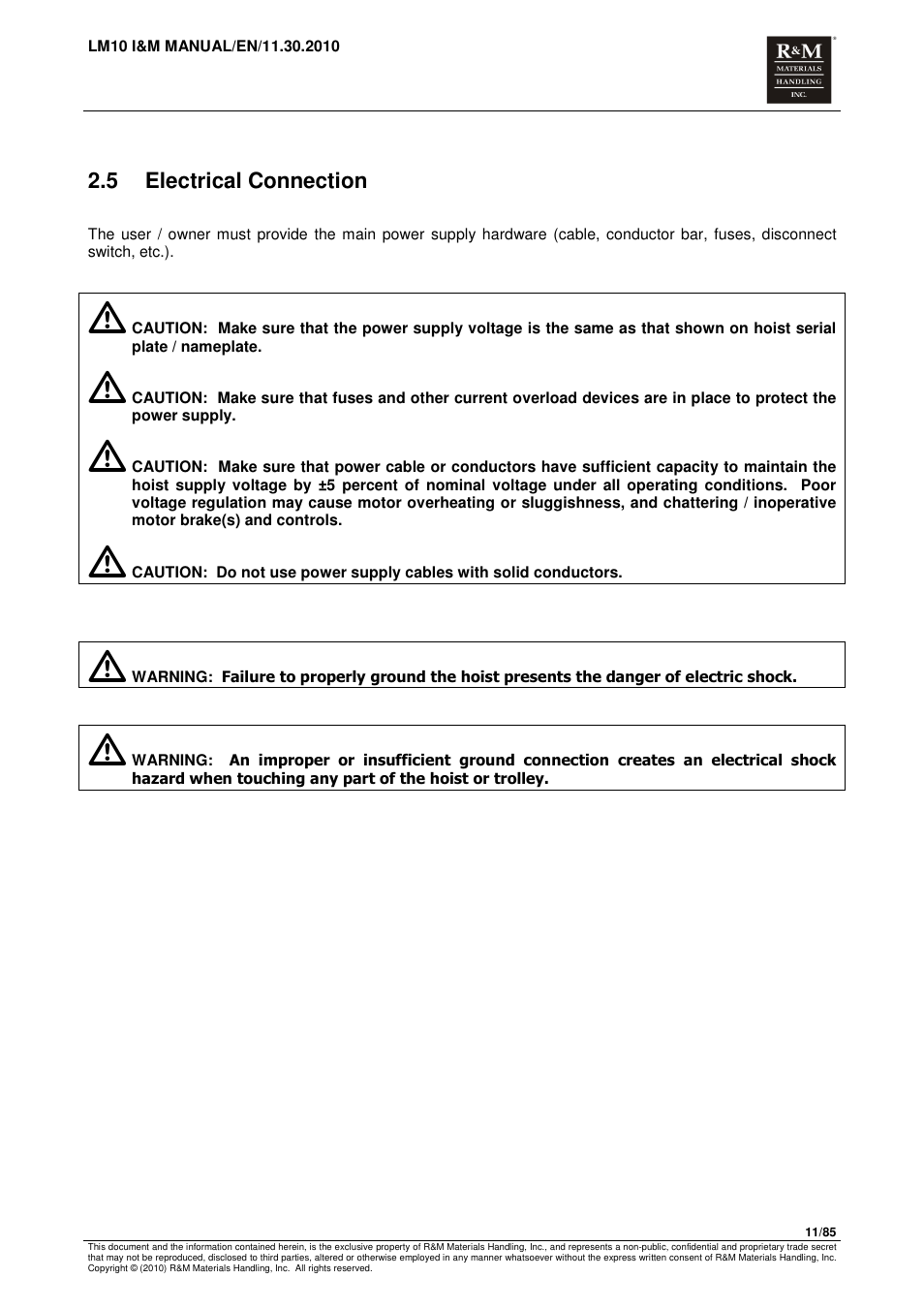 R&M Materials Handling ELECTRIC CHAIN HOISTS LoadMate Chain Hoist LM 10 User Manual | Page 11 / 85