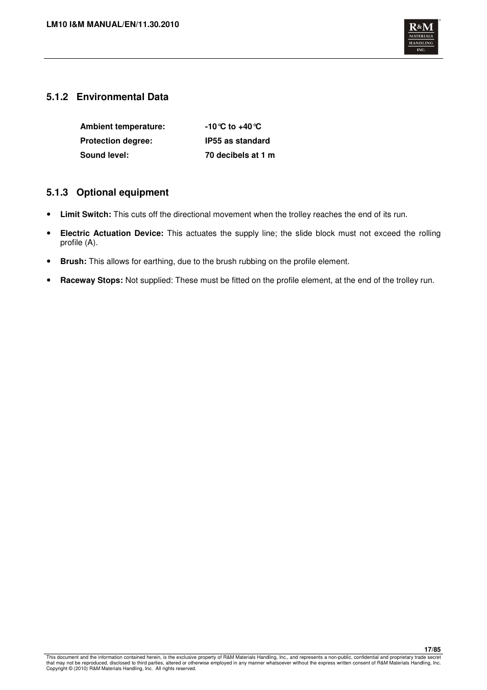 2 environmental data, 3 optional equipment | R&M Materials Handling ELECTRIC CHAIN HOISTS LoadMate Chain Hoist LM 10 User Manual | Page 17 / 85