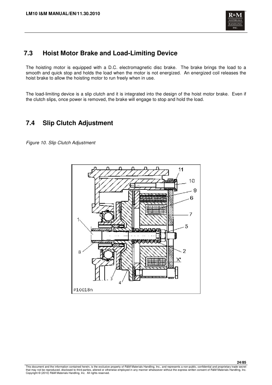 3 hoist motor brake and load-limiting device, 4 slip clutch adjustment | R&M Materials Handling ELECTRIC CHAIN HOISTS LoadMate Chain Hoist LM 10 User Manual | Page 24 / 85