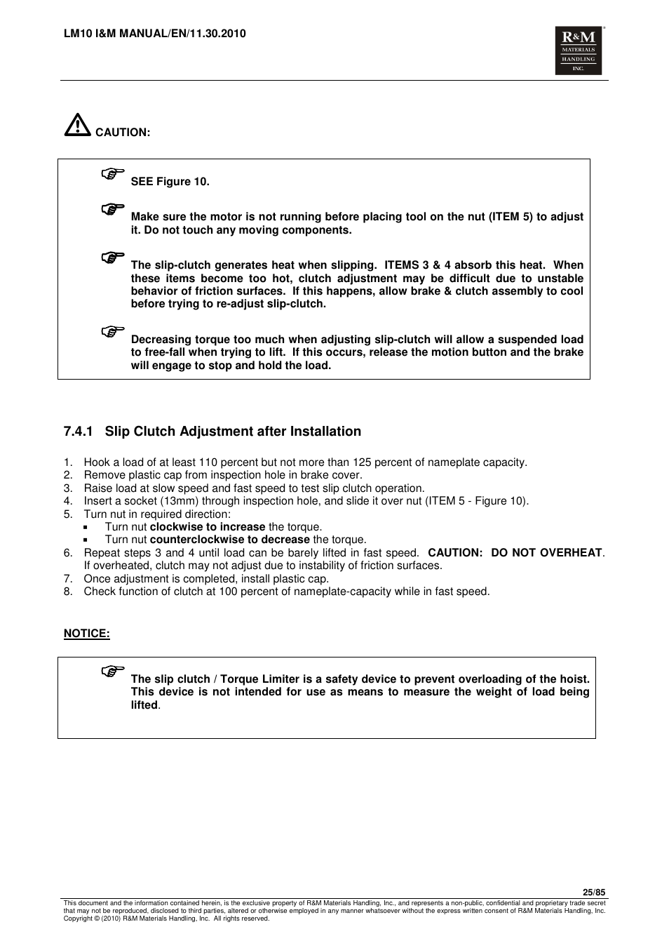 R&M Materials Handling ELECTRIC CHAIN HOISTS LoadMate Chain Hoist LM 10 User Manual | Page 25 / 85