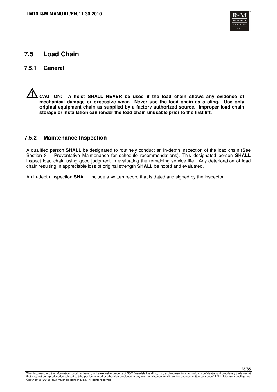 5 load chain | R&M Materials Handling ELECTRIC CHAIN HOISTS LoadMate Chain Hoist LM 10 User Manual | Page 28 / 85