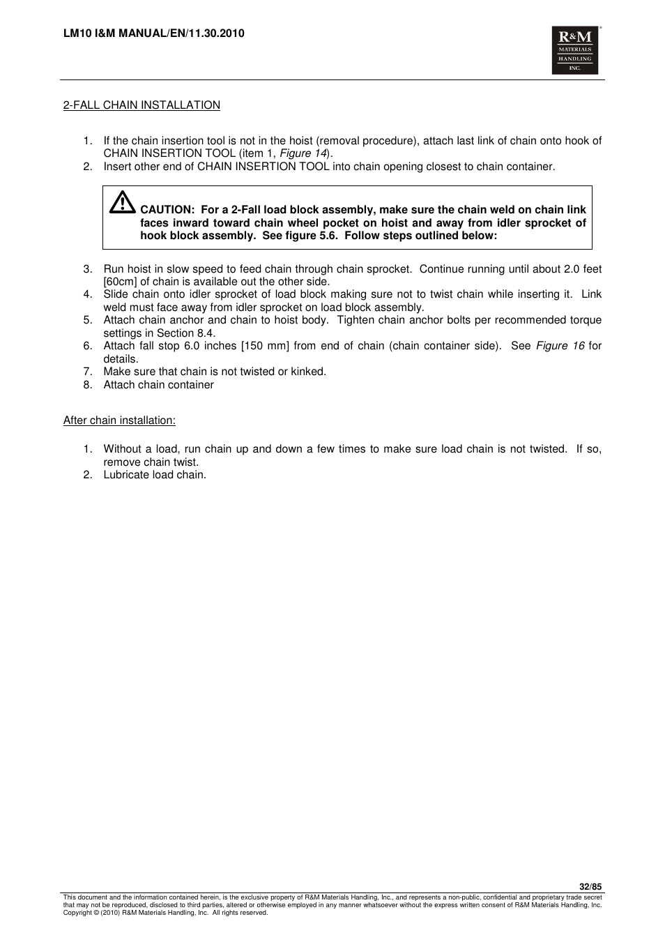 R&M Materials Handling ELECTRIC CHAIN HOISTS LoadMate Chain Hoist LM 10 User Manual | Page 32 / 85