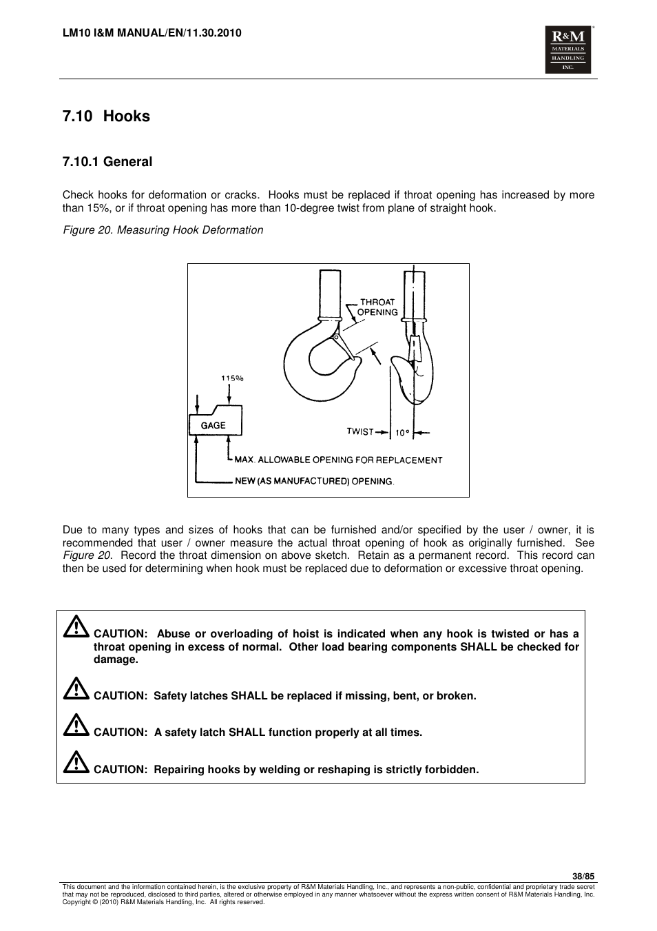 R&M Materials Handling ELECTRIC CHAIN HOISTS LoadMate Chain Hoist LM 10 User Manual | Page 38 / 85