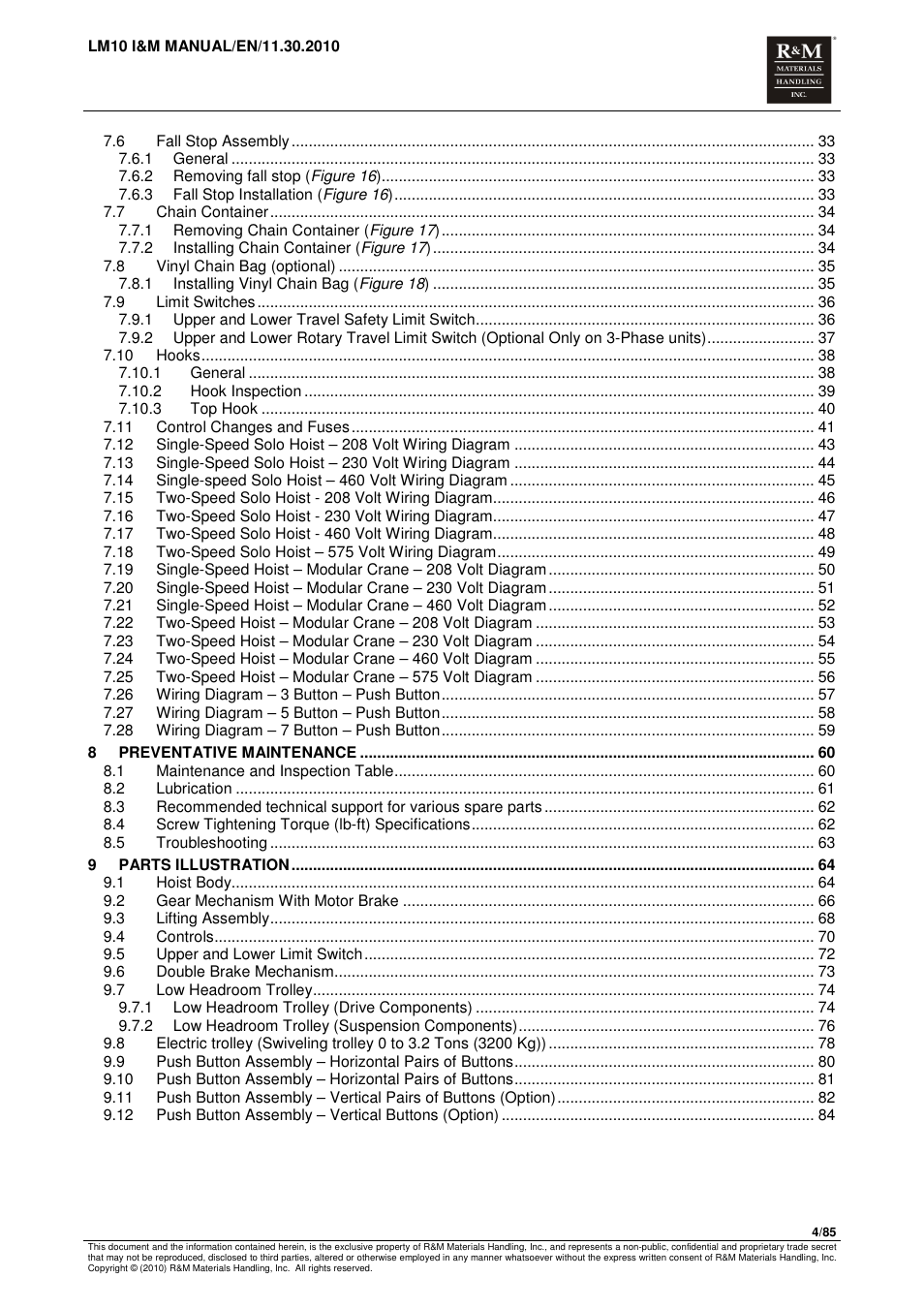 R&M Materials Handling ELECTRIC CHAIN HOISTS LoadMate Chain Hoist LM 10 User Manual | Page 4 / 85
