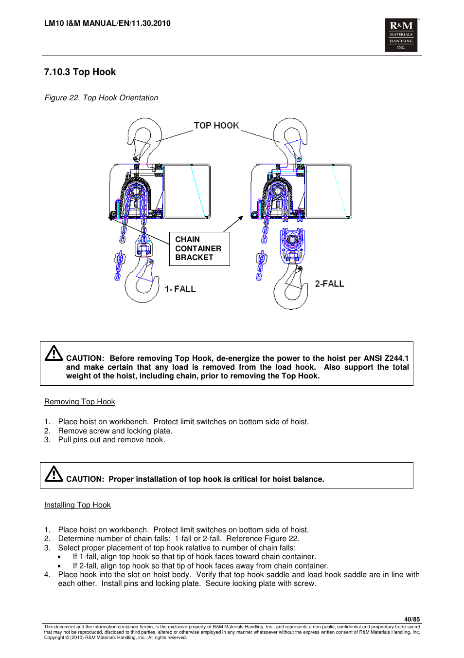 R&M Materials Handling ELECTRIC CHAIN HOISTS LoadMate Chain Hoist LM 10 User Manual | Page 40 / 85