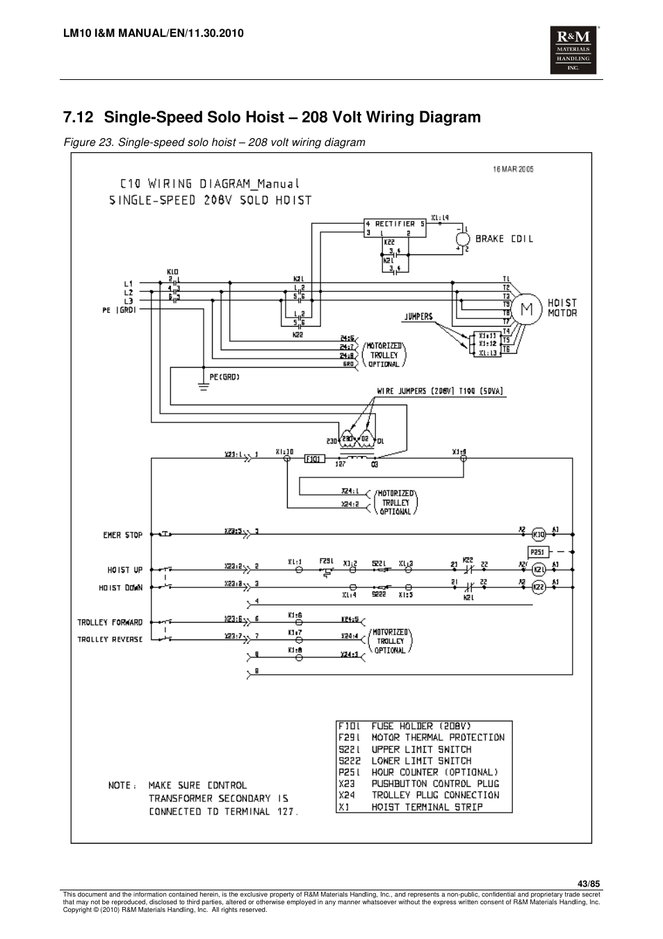 R&M Materials Handling ELECTRIC CHAIN HOISTS LoadMate Chain Hoist LM 10 User Manual | Page 43 / 85