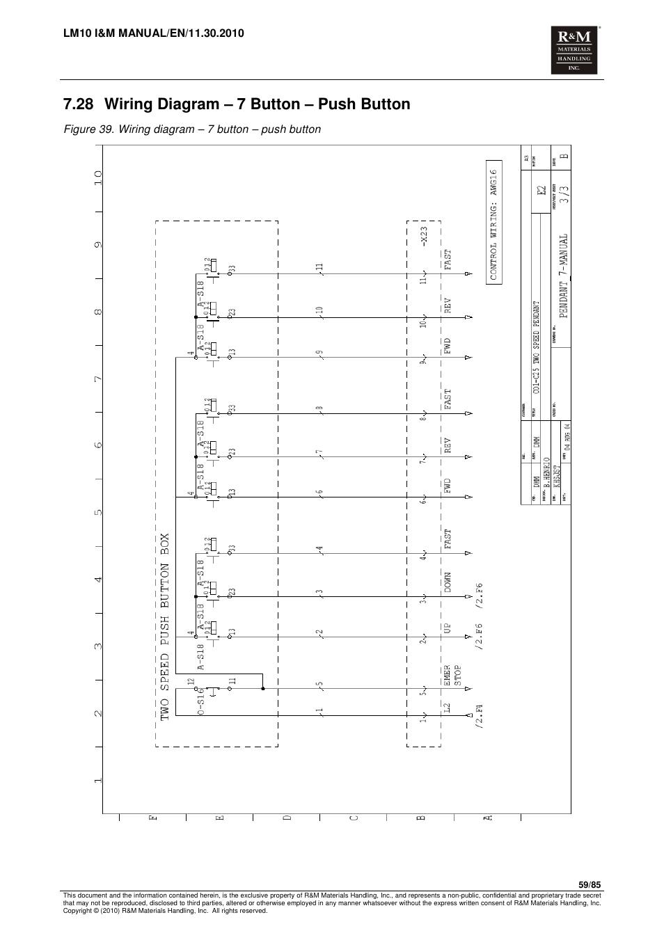 28 wiring diagram – 7 button – push button | R&M Materials Handling ELECTRIC CHAIN HOISTS LoadMate Chain Hoist LM 10 User Manual | Page 59 / 85