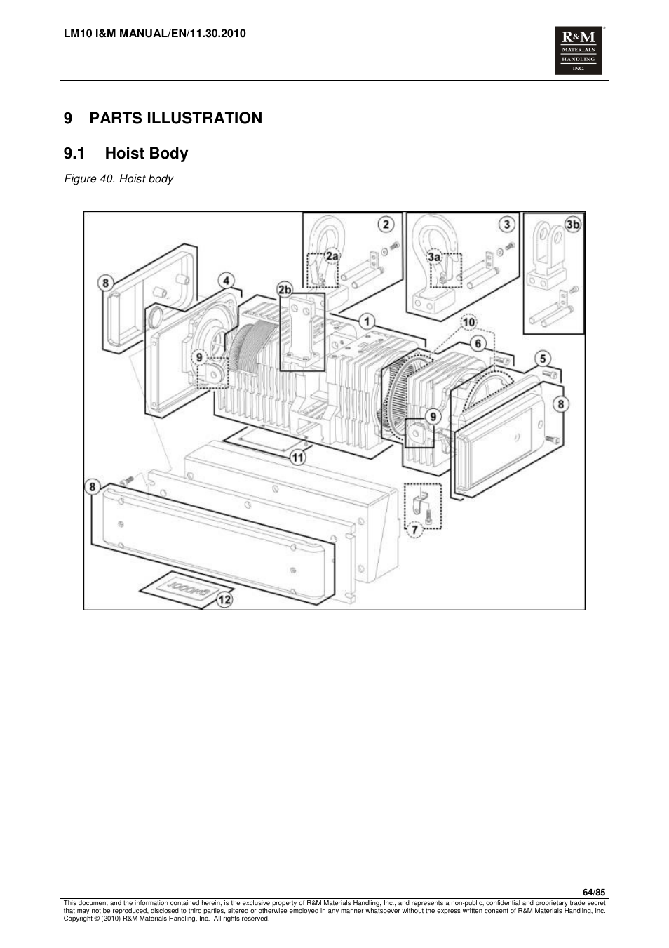 9 parts illustration 9.1 hoist body | R&M Materials Handling ELECTRIC CHAIN HOISTS LoadMate Chain Hoist LM 10 User Manual | Page 64 / 85