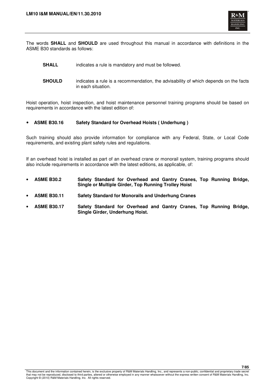 R&M Materials Handling ELECTRIC CHAIN HOISTS LoadMate Chain Hoist LM 10 User Manual | Page 7 / 85