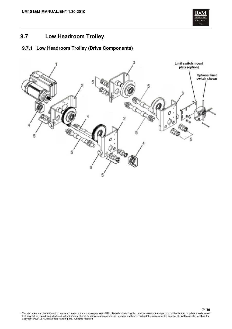 7 low headroom trolley, 1 low headroom trolley (drive components) | R&M Materials Handling ELECTRIC CHAIN HOISTS LoadMate Chain Hoist LM 10 User Manual | Page 74 / 85