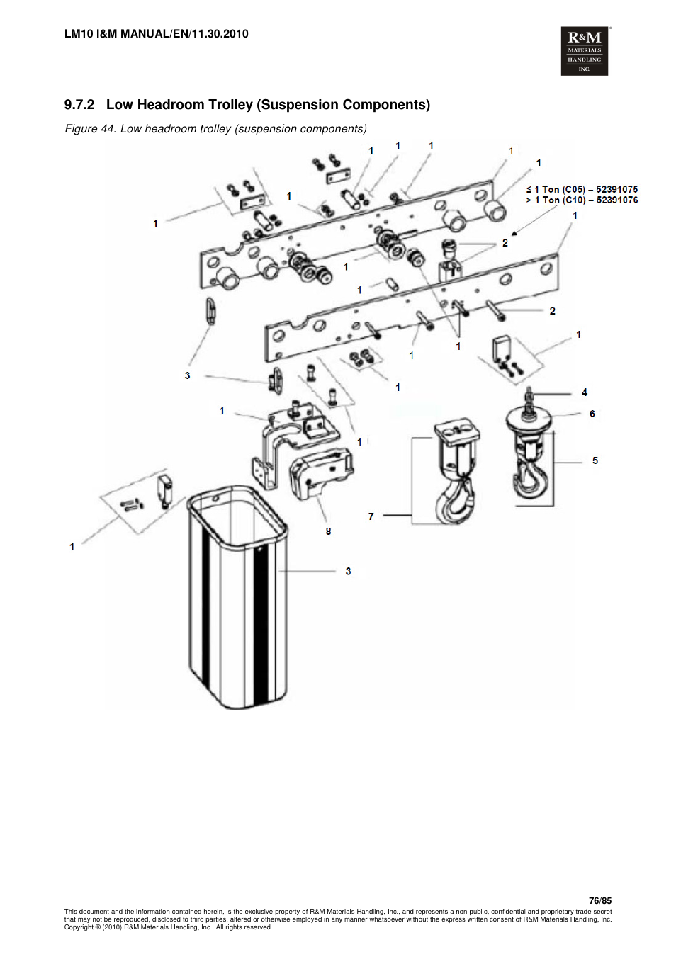 2 low headroom trolley (suspension components) | R&M Materials Handling ELECTRIC CHAIN HOISTS LoadMate Chain Hoist LM 10 User Manual | Page 76 / 85