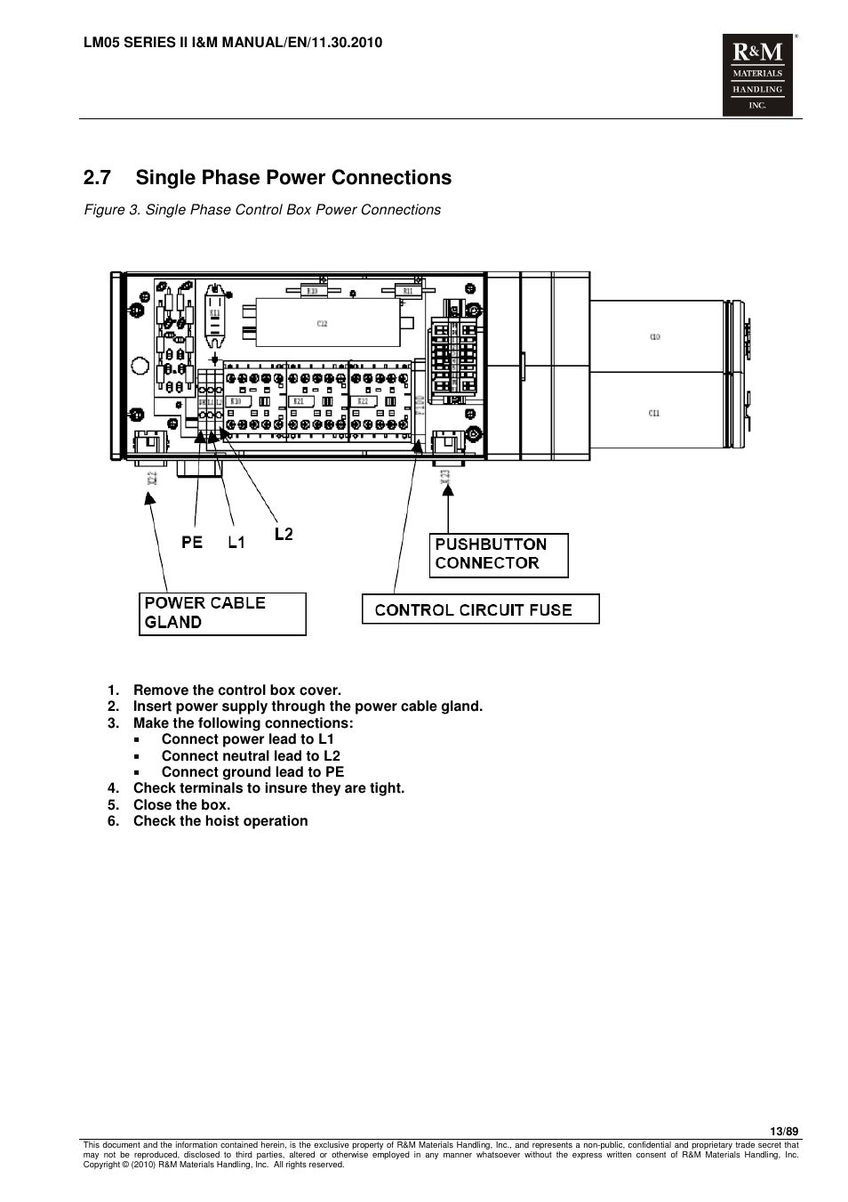 7 single phase power connections | R&M Materials Handling ELECTRIC CHAIN HOISTS LoadMate Chain Hoist LM 5 User Manual | Page 13 / 89