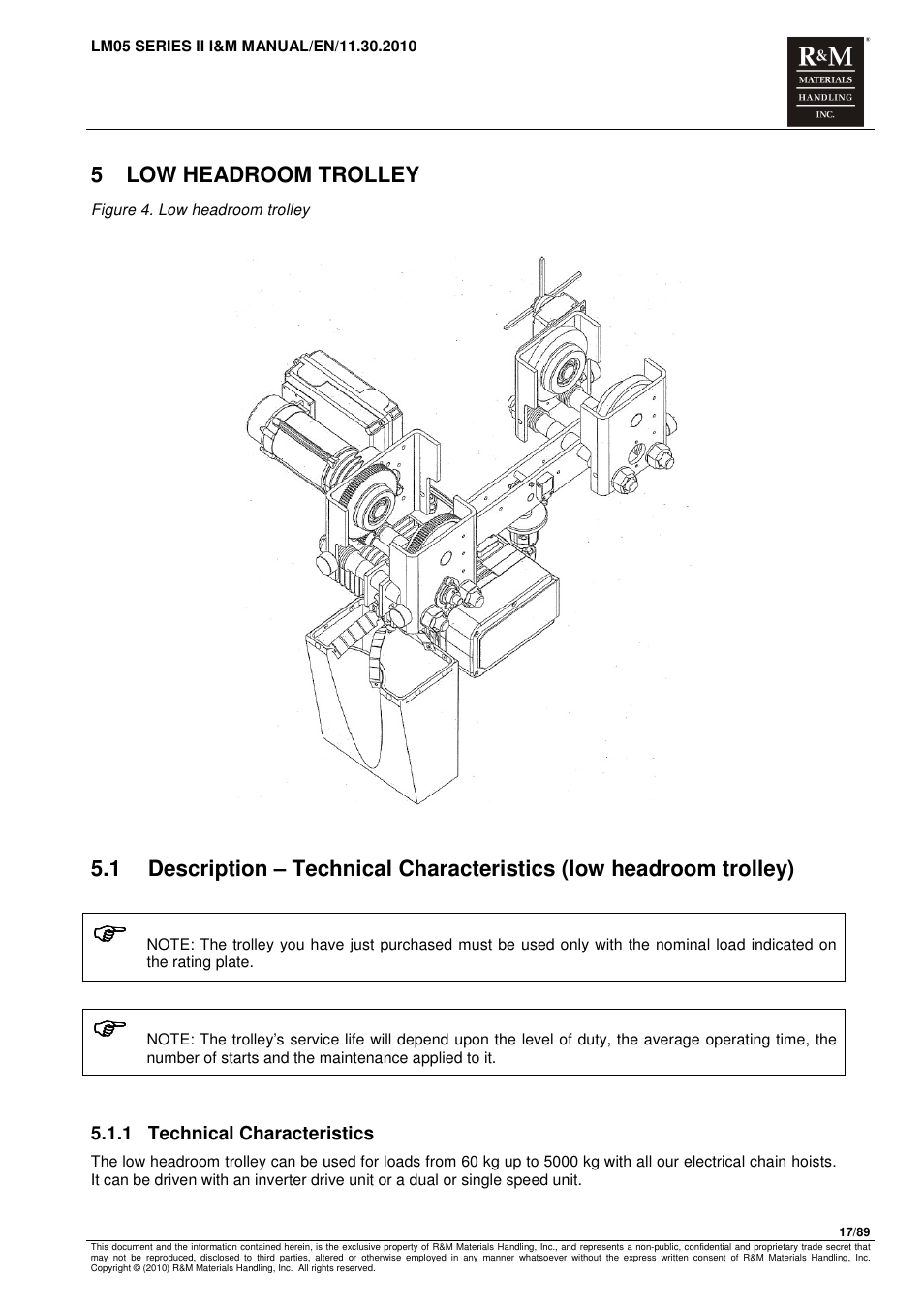 5 low headroom trolley | R&M Materials Handling ELECTRIC CHAIN HOISTS LoadMate Chain Hoist LM 5 User Manual | Page 17 / 89