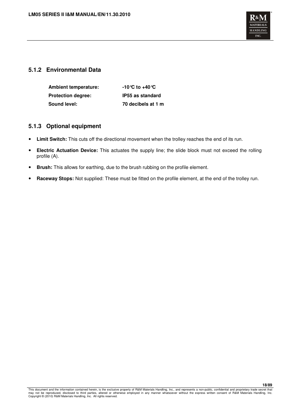 2 environmental data, 3 optional equipment | R&M Materials Handling ELECTRIC CHAIN HOISTS LoadMate Chain Hoist LM 5 User Manual | Page 18 / 89
