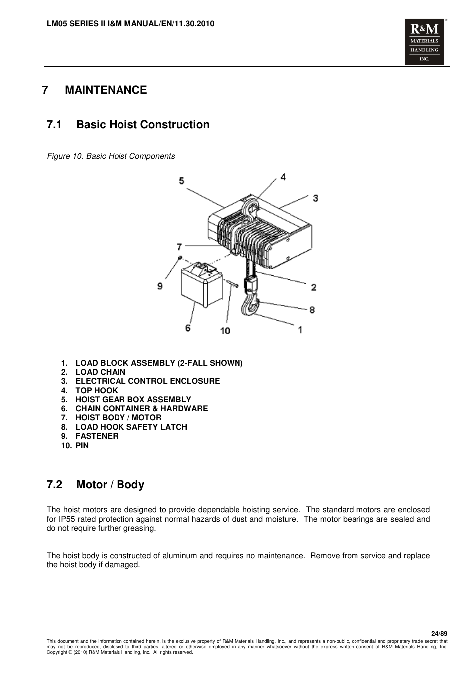 7maintenance, 1 basic hoist construction, 2 motor / body | R&M Materials Handling ELECTRIC CHAIN HOISTS LoadMate Chain Hoist LM 5 User Manual | Page 24 / 89